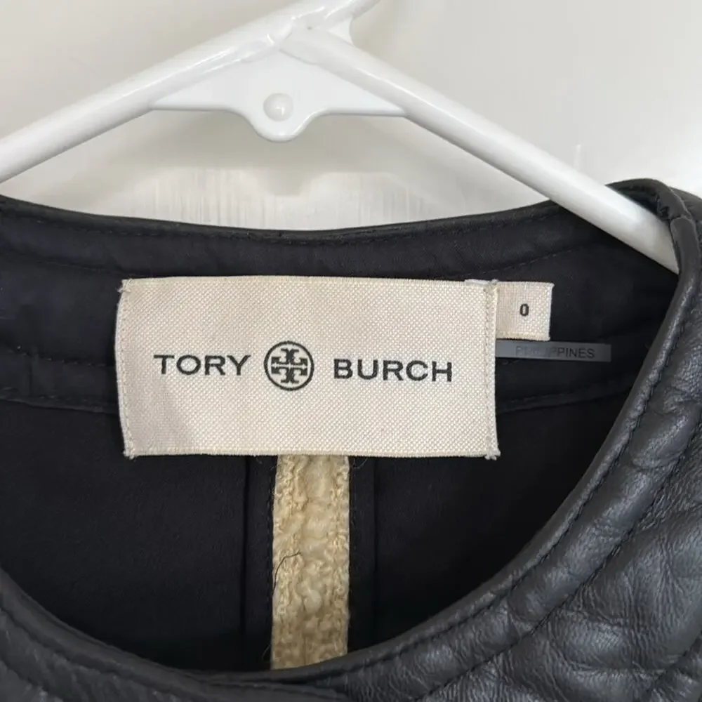 Tory Burch Cropped Boxy Tweed Wool Blend Blazer Jacket Size 0 Dark Natural Ivory